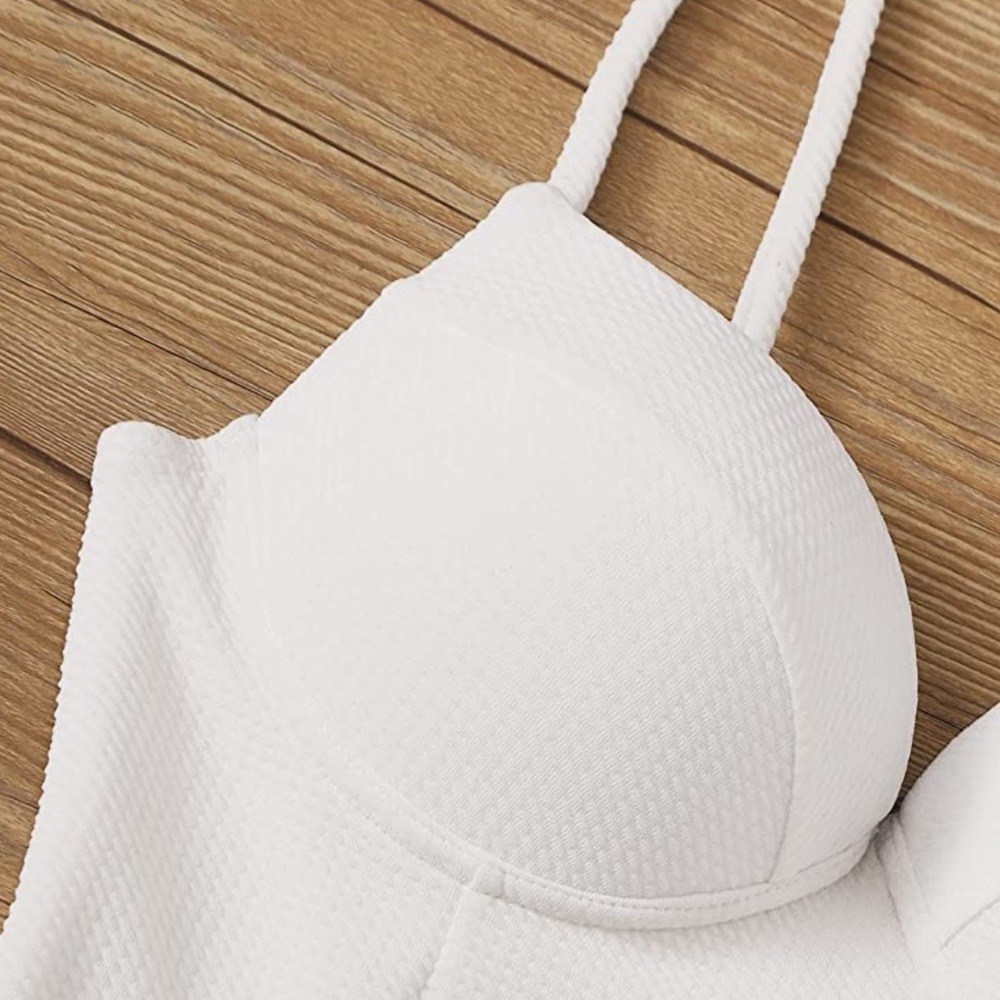 🎉New Sexy Push Up Underwire Solid White Padded Buckle One Piece Swimsuit - Picture 3 of 7